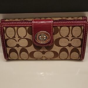Coach Brown and Burgundy/Pink Wallet Signature Collection